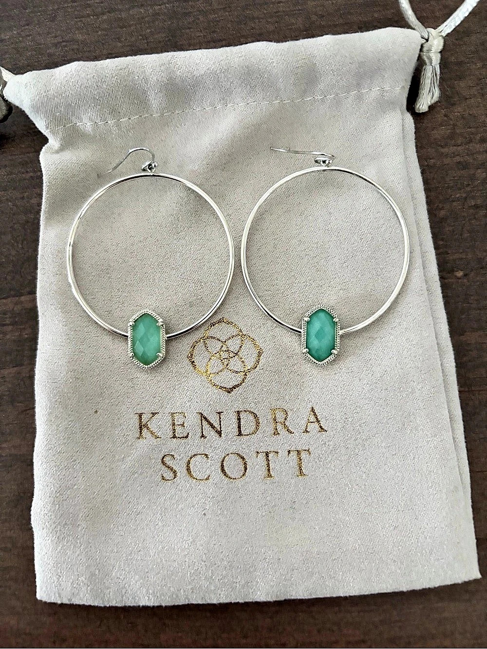 Kendra Scott Mini Elisa Hoop Earrings Silver & Green